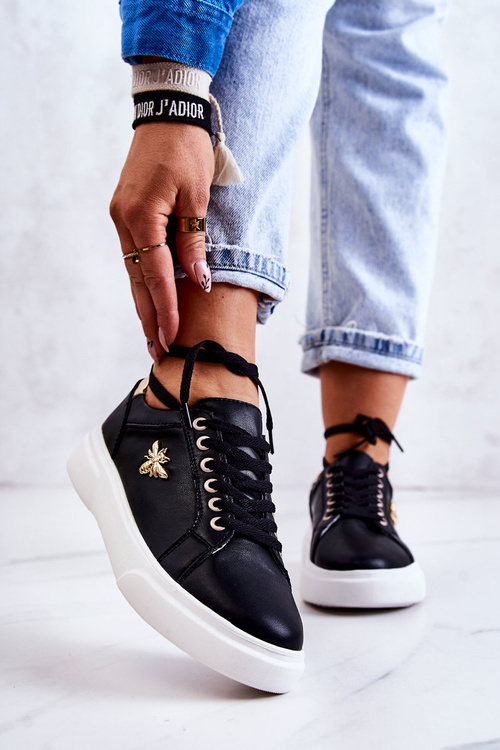 Kožené Sportovní Boty S Dekorací Černá Calerie