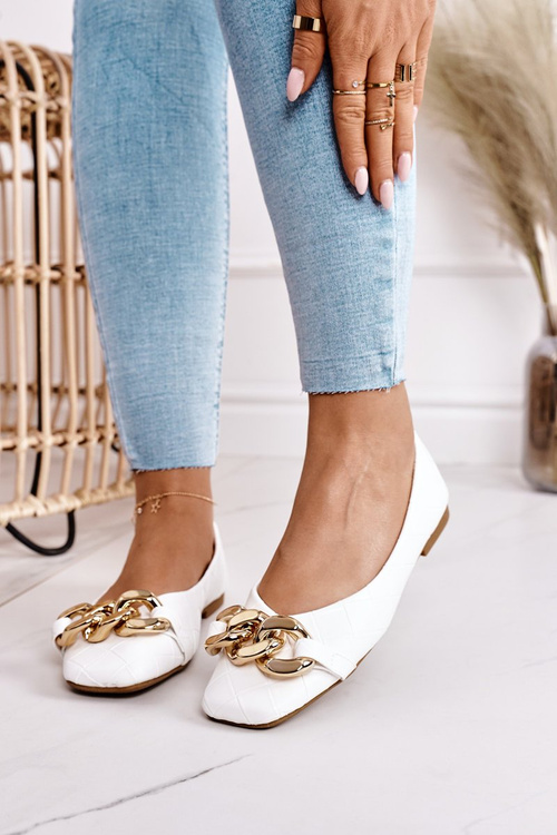 Elegantní Prošívaná Baletka S řetízkem Bílé Coco