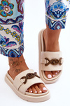 Dámske béžové flip -flops s dekoráciou