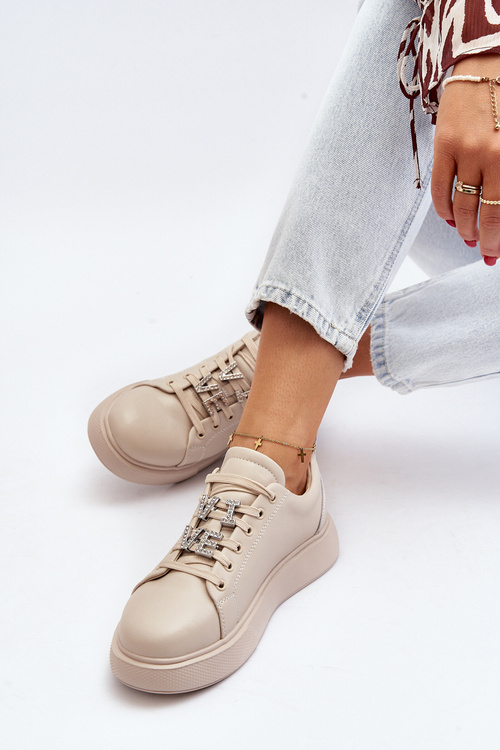 Dámské kožené tenisky s ozdobami béžové Dysuria