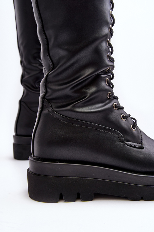 Zateplené kozačky ženy přes koleno černé Lliclies