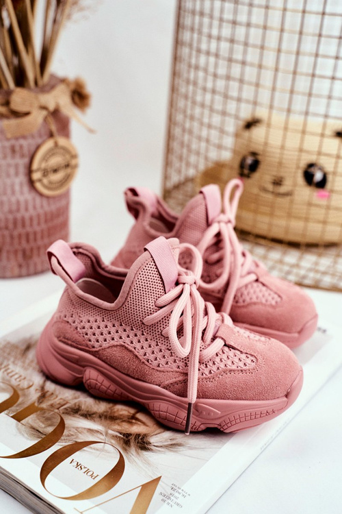 Športové športové topánky čipky -up ružové volme semiš