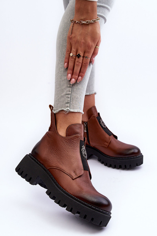 Dámske kožené topánky s dekoráciou hnedý lemar Lusanna