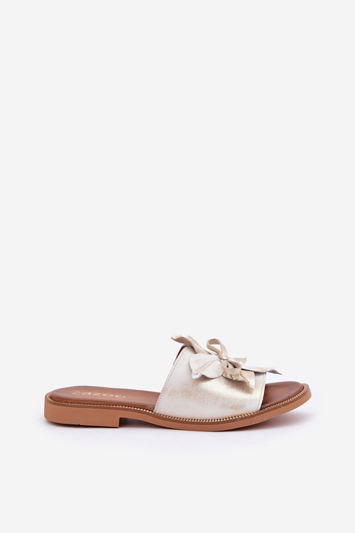 Pantofle S Dekorací Přírodní Kůže Zazoo 3667 Zlatý Opraný