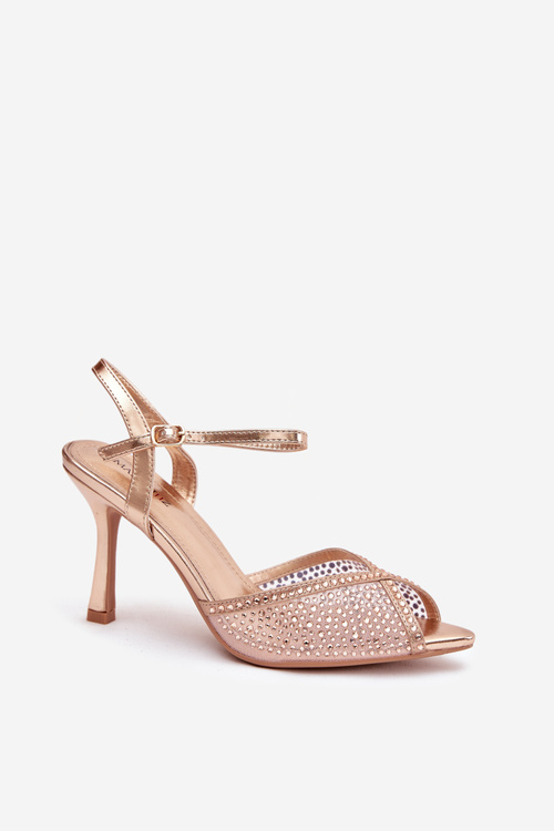 Dámské sandály na podpatku se zdobením šampaňské Peloria