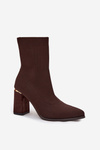 Materiálové dámské boty na podpatku v čokoládové barvě Virelle