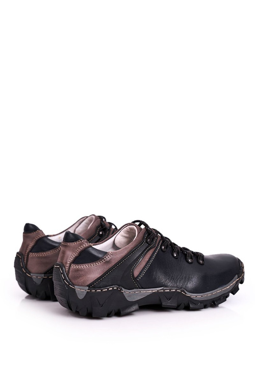 Pánske kožené trekkingové topánky Navy modré