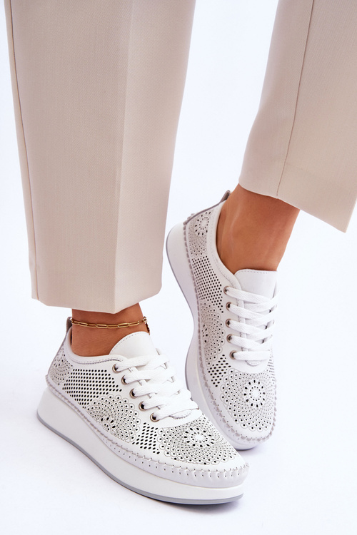 Dámska kožená otvorená športová topánka biela matka