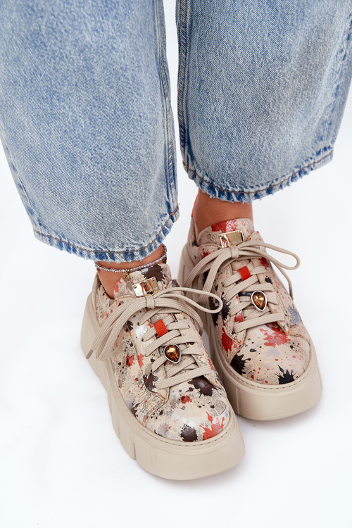 Kožené sneakersy na platforme Maciejka 06891-18 béžové