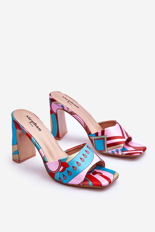 Dámské vzorované pantofle na podpatku modré Adelise