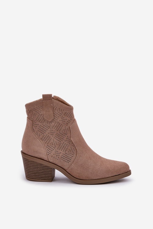 Kovbojské Boty Na Zip Eko Semišové Děrované Béžové S.Barski HY51-061