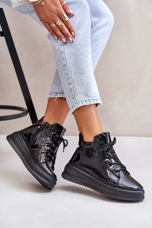 Lehké Lakované Sportovní Boty Na Platformě Přírodní Kůže Artiker 55C1049 Černé