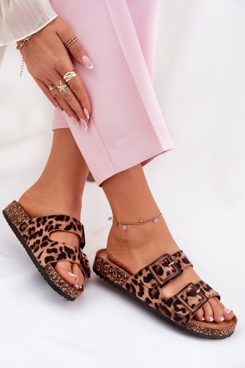 Dámské Pantofle S Průhledy Na Korek Podošva Leopardí Hnědé Sercele