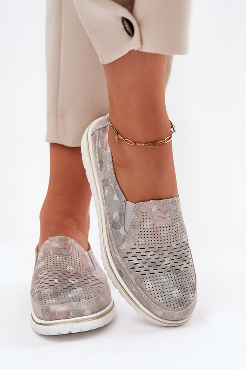 Semišové topánky s nízkym béžovým a zlatom Inez