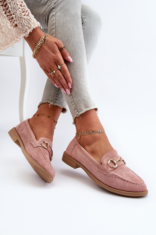 Dámské mokasíny na ploché podrážce s ozdobou růžové Aviole