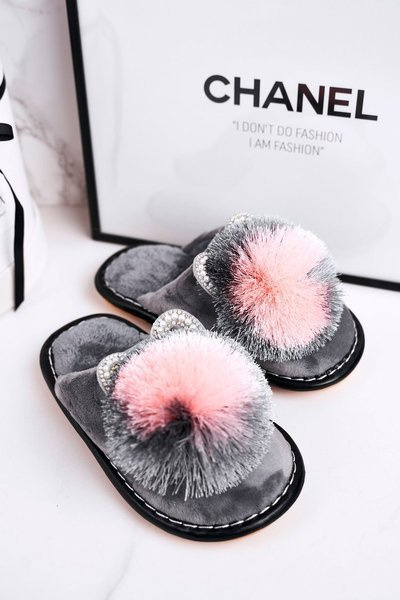 Dětské Domácí Pantofle S Bambulí šedé Cinderella