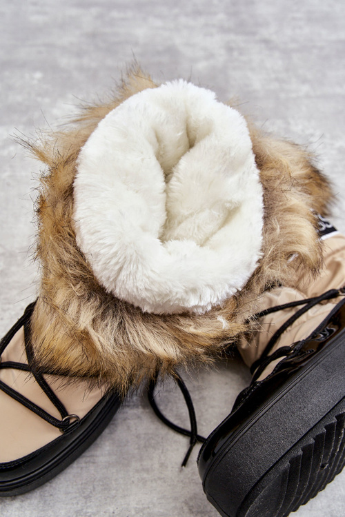 Dámske béžové čierne šnurované snehové topánky