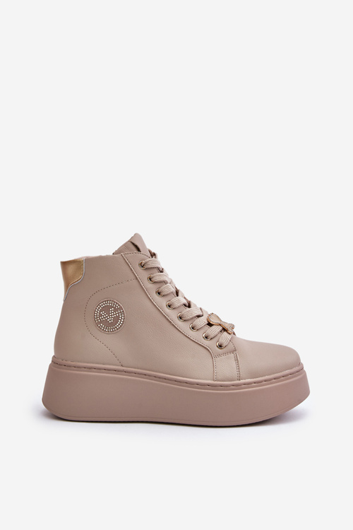 Vysoké Dámske Kožené Tenisky Na Platforme Vinceza 66707 Béžové