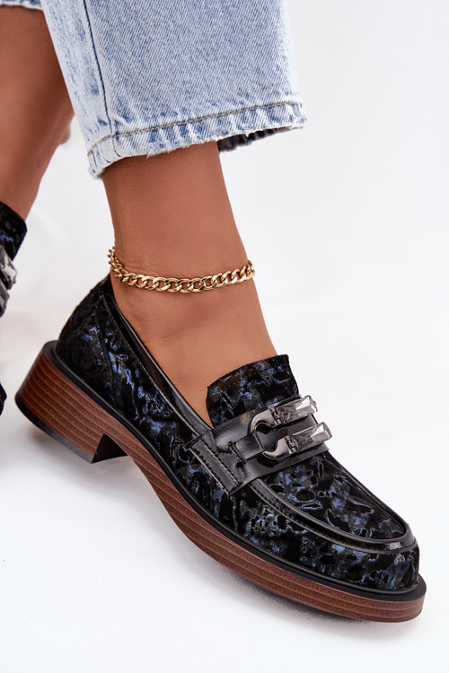 Kožené semišové dámske mokasiny s odlišným detailom D&A MR52-178 Čierne