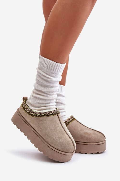 Dámské sněhule na platformě zateplené kožešinou zelené pásky