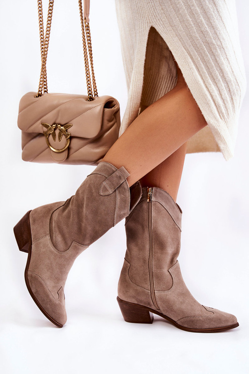 Suede Boots Cowboy Boots Lewski Shoes 3198 Cappucino