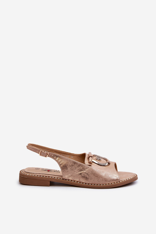 Elegantní dámské sandály s zlatou ozdobou na ploché podrážce růžové zlato S.Barski KV27-053