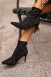 Nazouvací zdobené botky na jehlovém podpatku S.Barski HY42-161 Černé