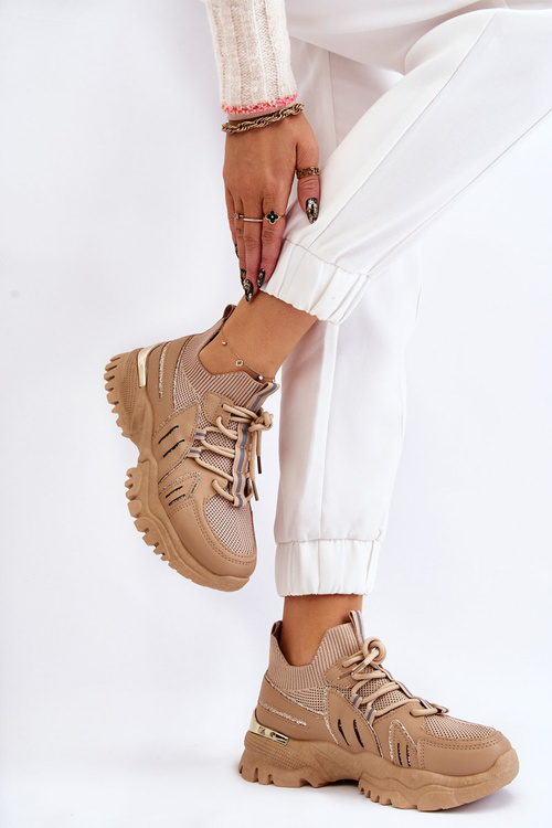 Dámske ponožkové športové topánky, béžová béžová