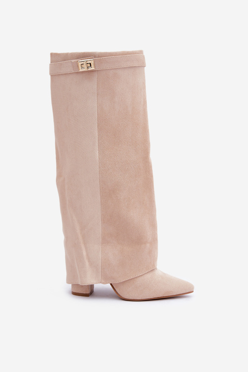 Dámske Kozačky Na Podpätku Pred Koleno Svetlo Béžové Portora