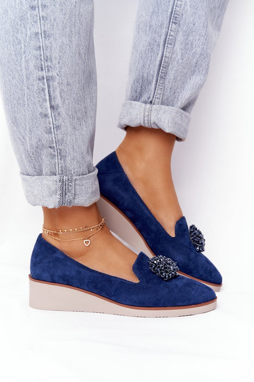 Elegantné topánky pre Vincezu 10580 kliny Navy Blue Suede