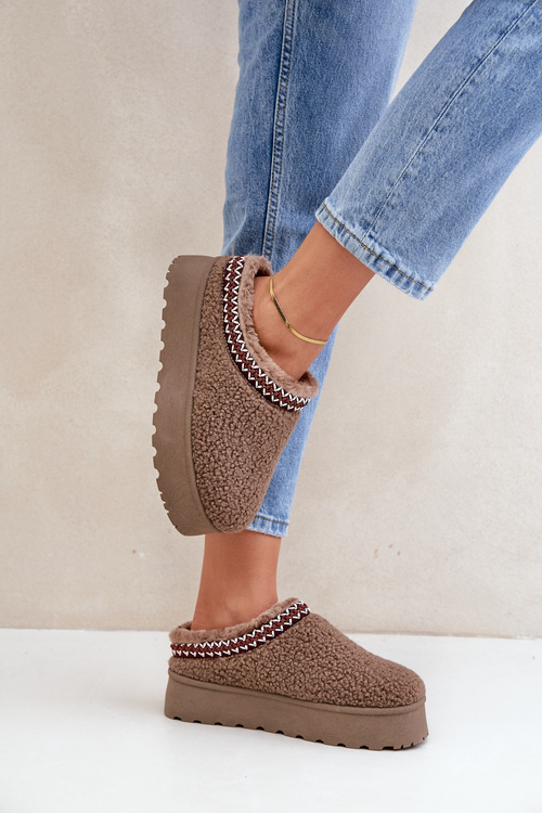 Sněhule Pantofle Na Platformě S Kožíškem Typu Beránek Hnědé Ovirissa