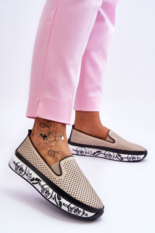 Dámské prolamované kožené tenisky Slip-On Béžové Sorito