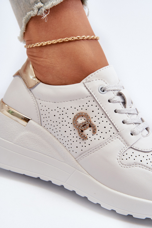 Dámské kožené tenisky na podpatku bílé D&A LR810