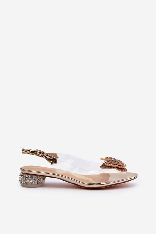 Priehľadné sandále s nízkym opätkom s motýľom ružovo zlato D&A MR38-388