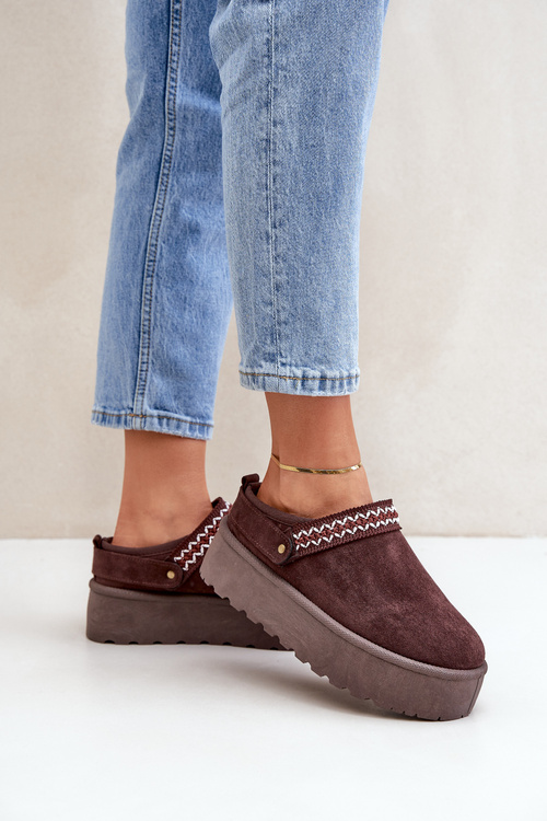 Snehové Topánky S Dekoratívnym Vyšívaním Čokoládové Selithria