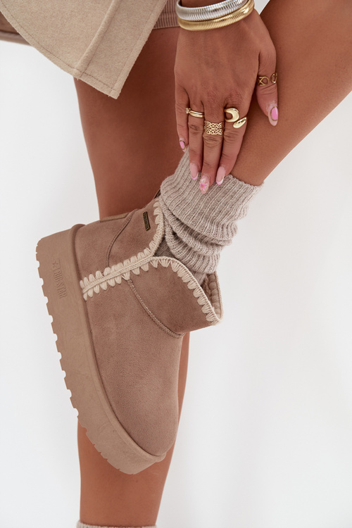 Dámske Snehule Na Platforme S Prešívaním Big Star SS274129 Béžové