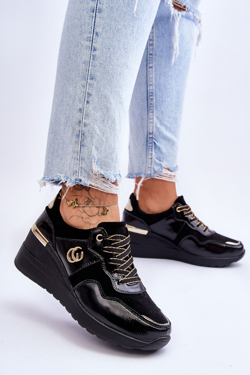 Dámske kožené športové topánky na klinách čierna rebeca