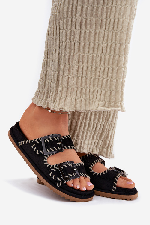 Dámské Pantofle S Přezkami A Dekorativním Švem Černé Visley