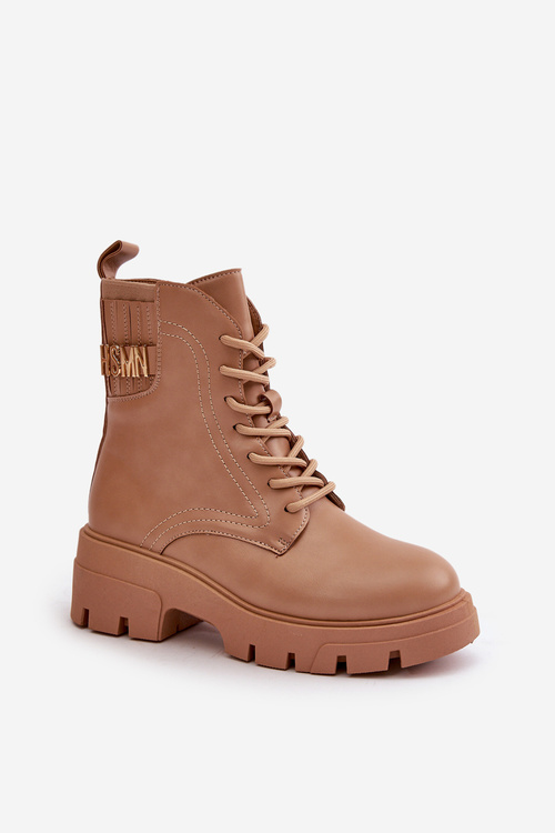 Dámske pracovné čižmy na zips šnurované z eko kože béžové Naolani