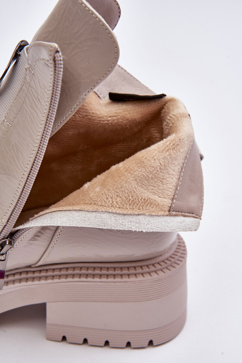 Dámské lakové boty s ozdobou světle šedou SBarski MR870-53