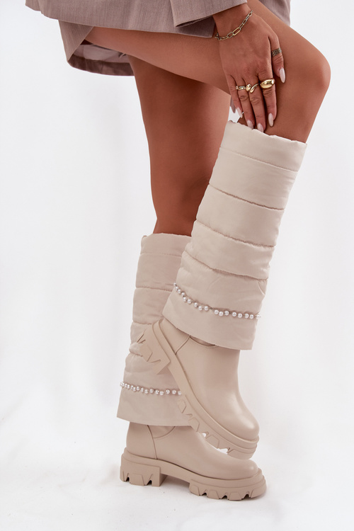 Dámske zateplené čižmy s perličkami svetlomedené Irvette