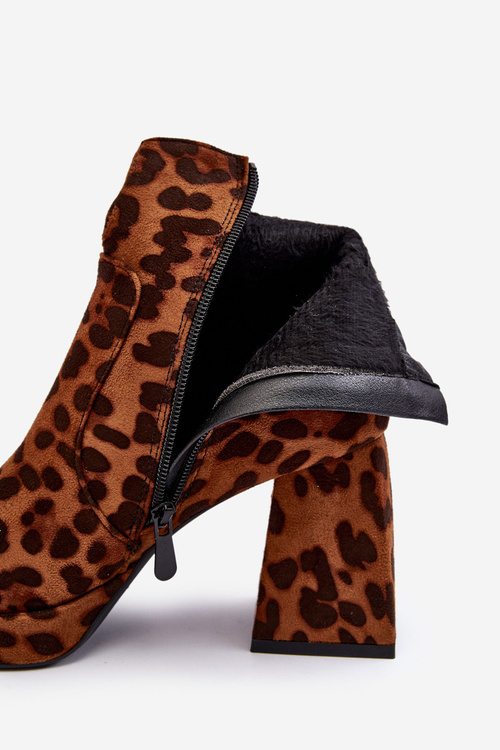 Kožené Boty Na Masivním Podpatku Zvířecí Vzor Hnědý Abnous