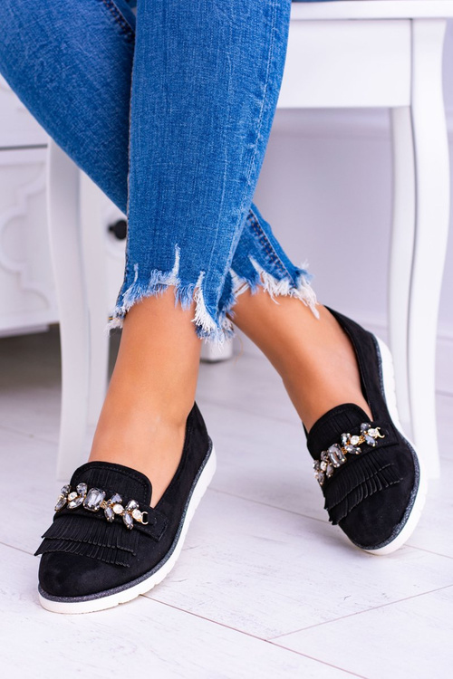 černé semišové mokasíny s krystaly Vivaro