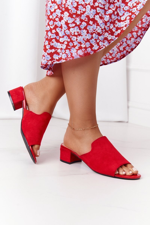 Semišové Nazouváky Na Podpatku Sergio Leone KL313 Cervené