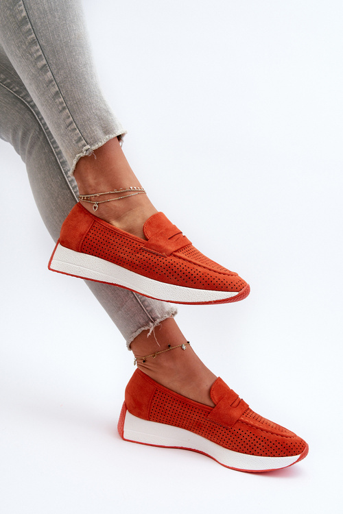 Dámske mokasíny na platforme z oranžového eko semišu Inesqua