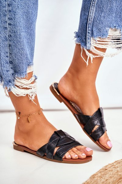 Dámska hadová koža klapky čierna šanca