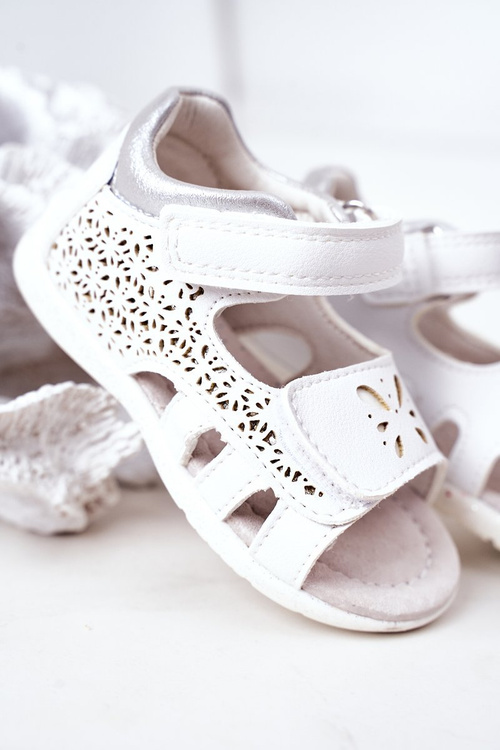 Detské kožené sandále pre biele suchý zips meera