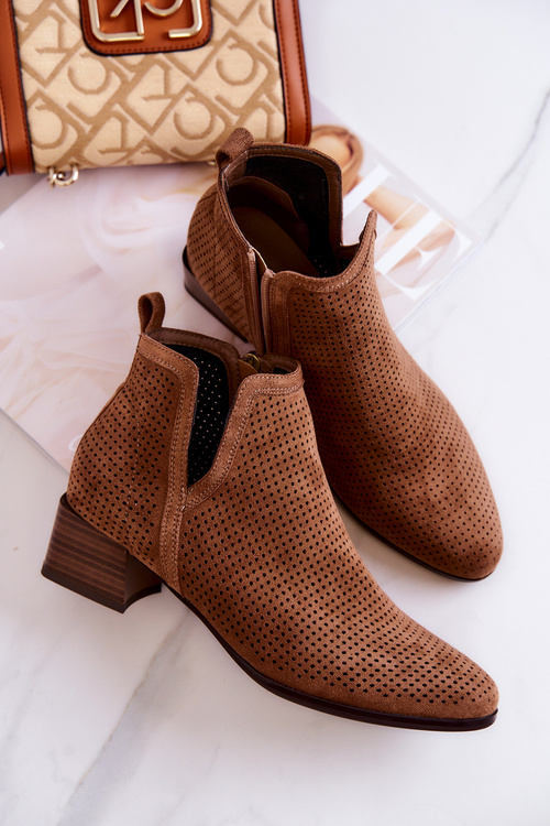 Prolamované Semišové Boty Se Zářezem Hnědý Carine