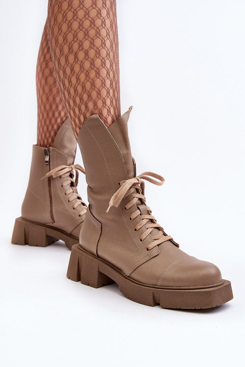 Dámske kožené topánky robotníci na masívnom byte 976A Dark Beige