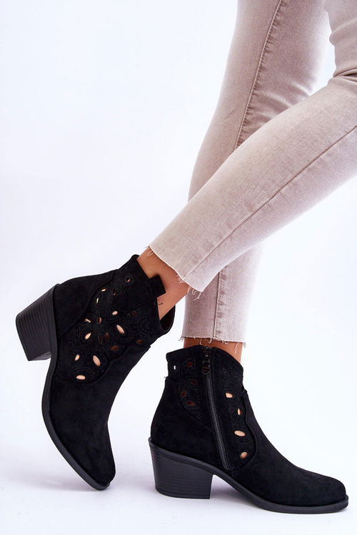 Dámské semišové perforované botky cowboy černé S.Barski HY42-086